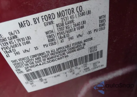2013 Ford Edge Sel z USA, uszkodzony, nr VIN 2FMDK4JC3DBC60730